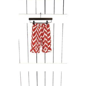 Kids childrens red white IKAT zigzag print woven cotton stretch waist pants